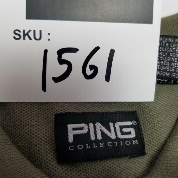 PING Men's Shirt medium Olive Regular Fit Polo Shirt Short Sleeve Wing Collar - Picture 6 of 6